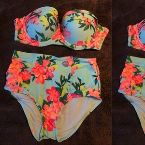 Aerie High-Waist Floral Print Bikini (Optional Straps included!)